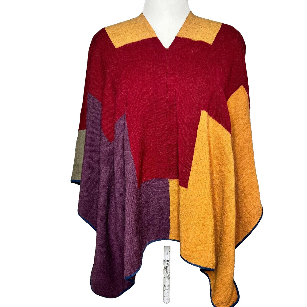 Poncho Shawl Blanket Vtg Wool Heavy Hand Woven Southwestern Aztec‎ Ranch Horse